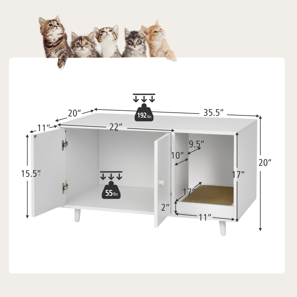 Cat Litter Box Enclosure with Divider and Double Doors-White-Cat Houses-DECOROLALA