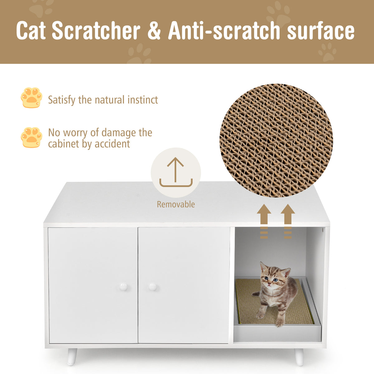 Cat Litter Box Enclosure with Divider and Double Doors-White-Cat Houses-DECOROLALA
