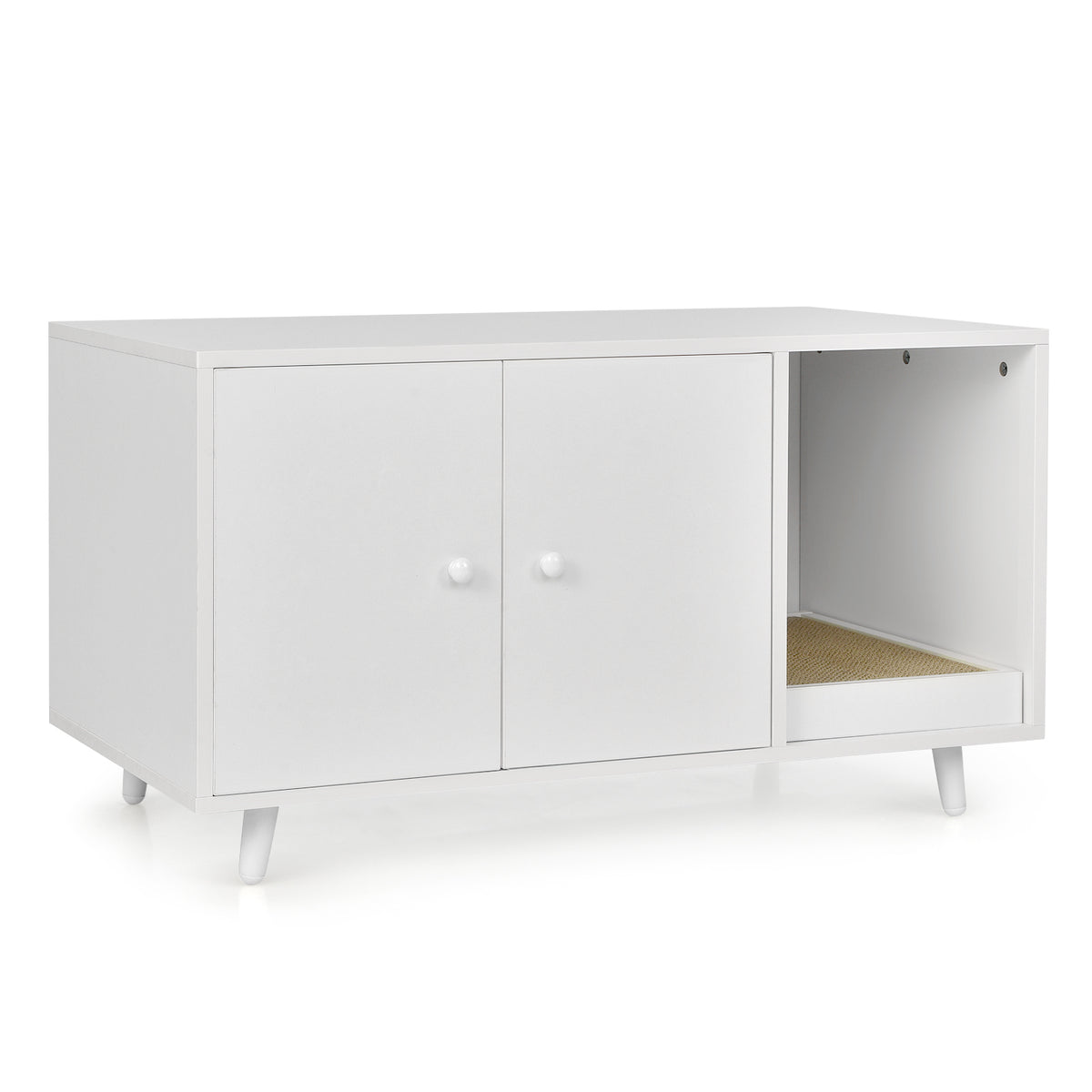 Cat Litter Box Enclosure with Divider and Double Doors-White-Cat Houses-DECOROLALA