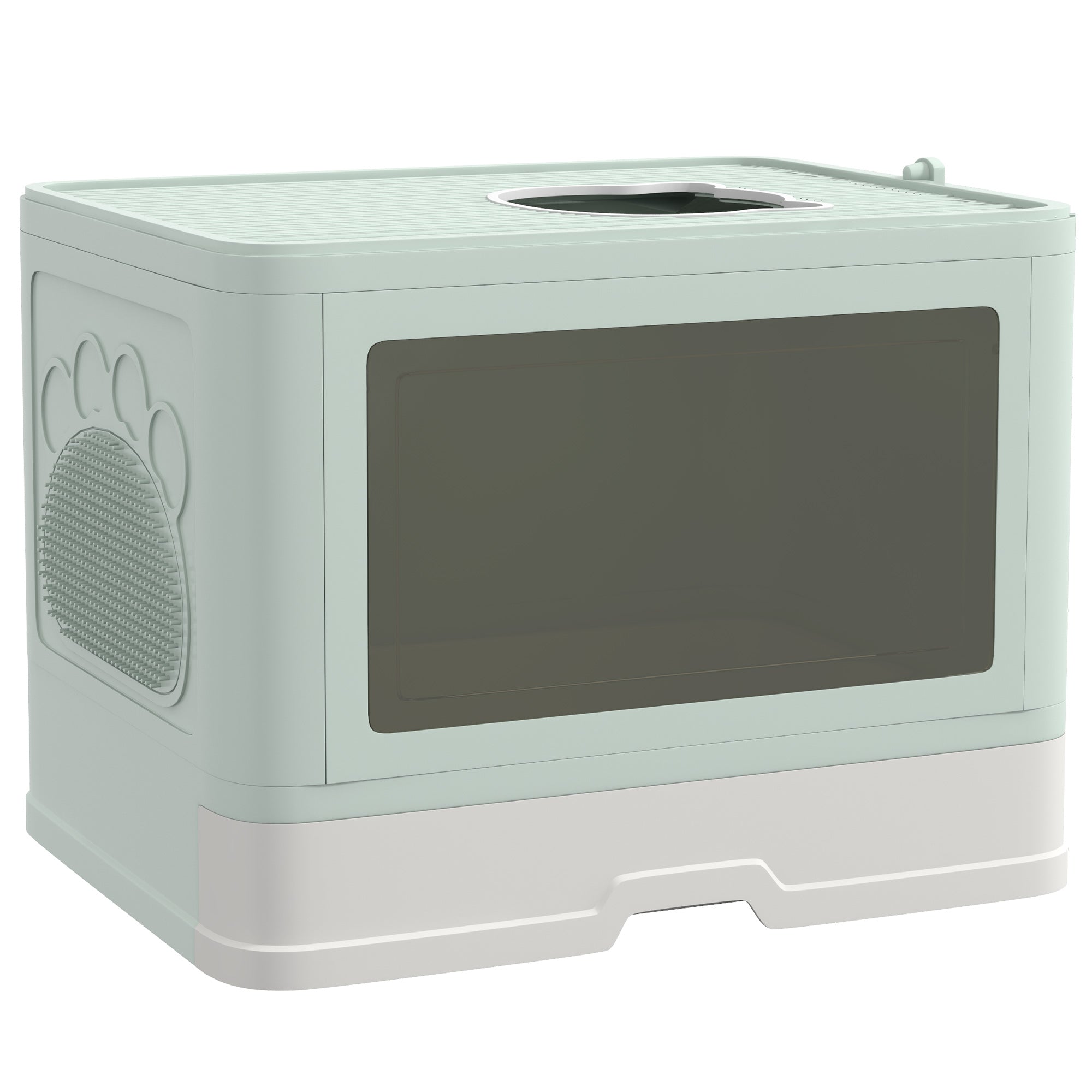 Cat Litter Box, Front Enter & Top Exit Cat Litter Tray with Scoop, Pull-out Tray, Easy to Clean, Green-Cats-DECOROLALA
