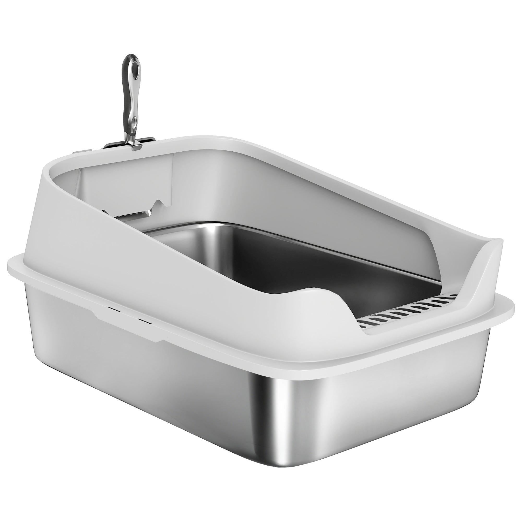 Cat Litter Box Stainless Steel with Metal Litter Scoop, Never Absorbs Odors, Anti Leakage, 24" x 16" x 12", Grey-Cats-DECOROLALA