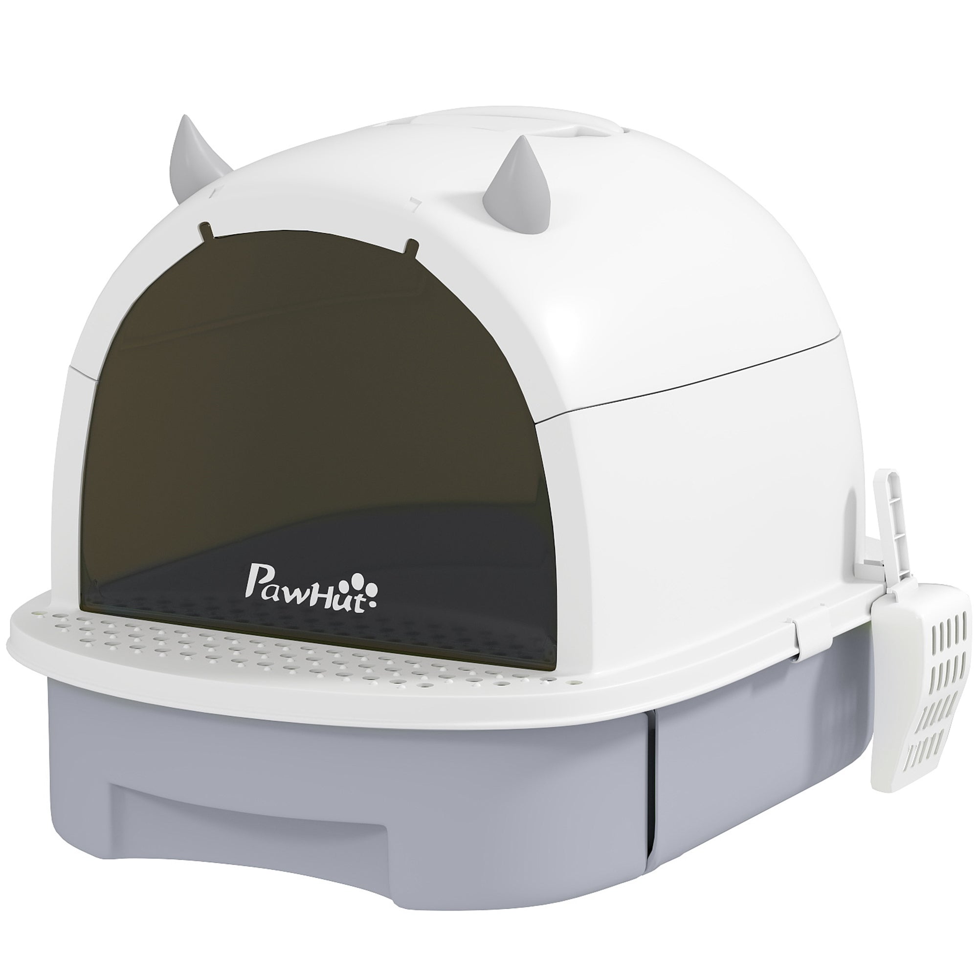 Cat Litter Box with Lid, Front Door Flap, Scoop, Handle, Easy Clean, for Small and Medium Cats, Grey-Cats-DECOROLALA