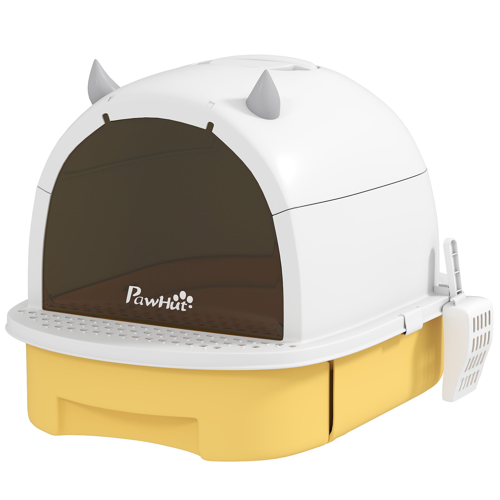 Cat Litter Box with Lid, Front Door Flap, Scoop, Handle, Easy Clean, for Small and Medium Cats, Yellow-Cats-DECOROLALA