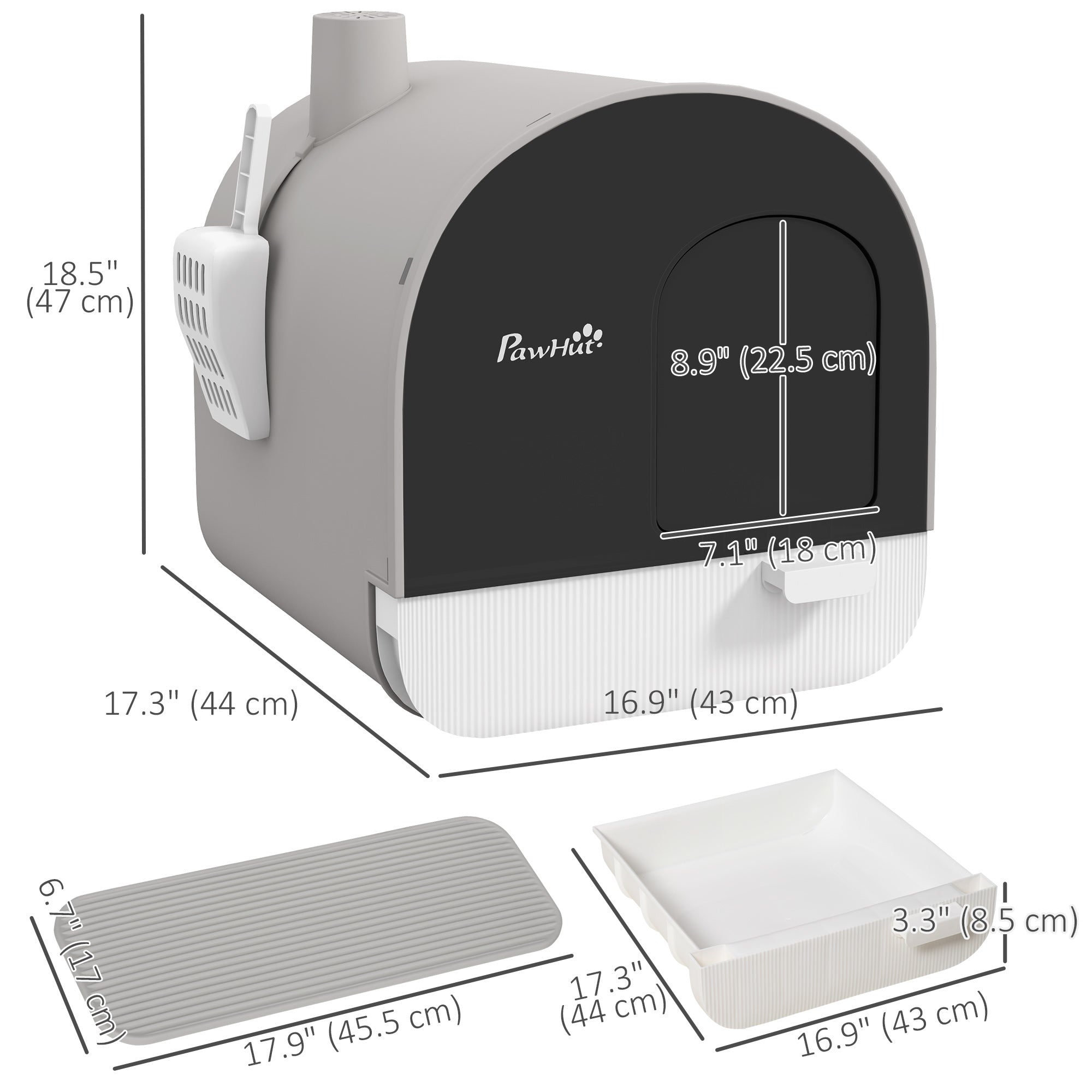 Cat Litter Box with Lid, Removable Tray, Scoop, Filter, Light Grey-Cats-DECOROLALA