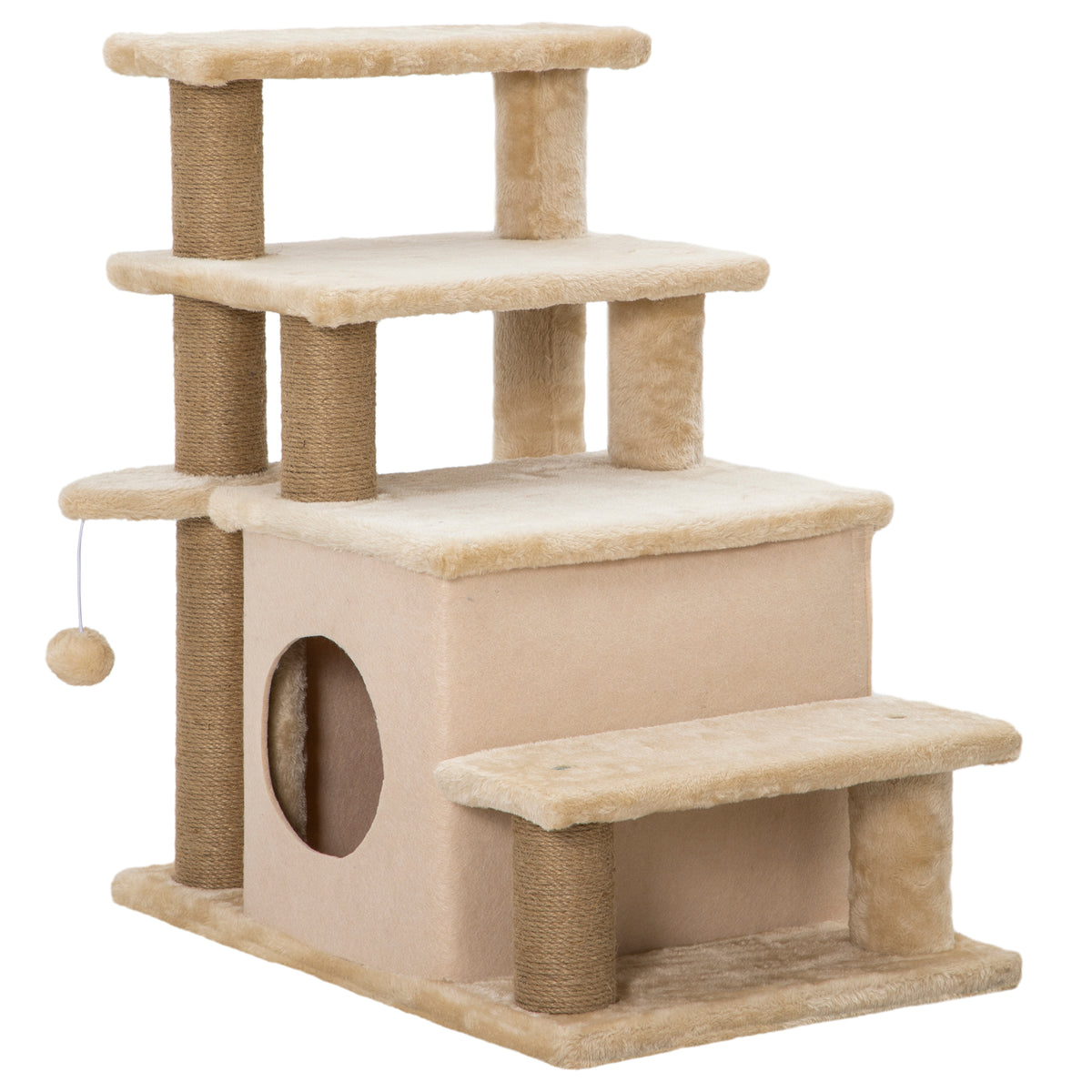 Cat Stairs with Condo and Scratching Posts - Beige 26" H-Cat Supplies-DECOROLALA
