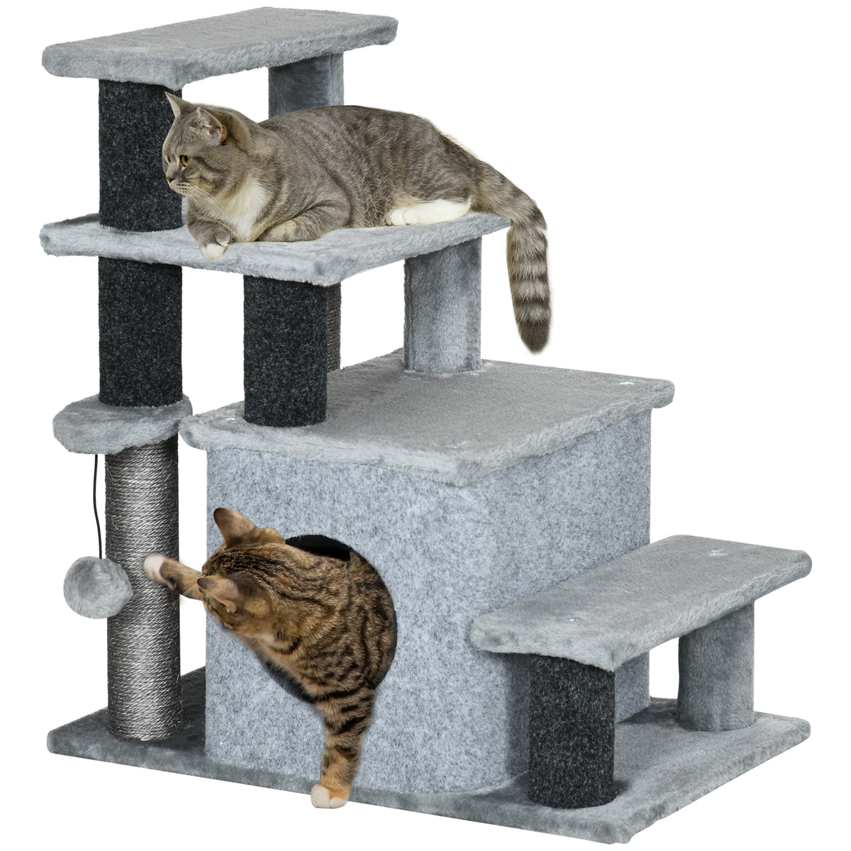 Cat Stairs with Scratching Posts and Condo - Grey 26" H-Cats-DECOROLALA