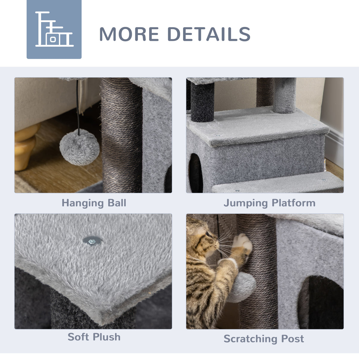 Cat Stairs with Scratching Posts and Condo - Grey 26" H-Cats-DECOROLALA