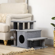 Cat Stairs with Scratching Posts and Condo - Grey 26" H-Cats-DECOROLALA