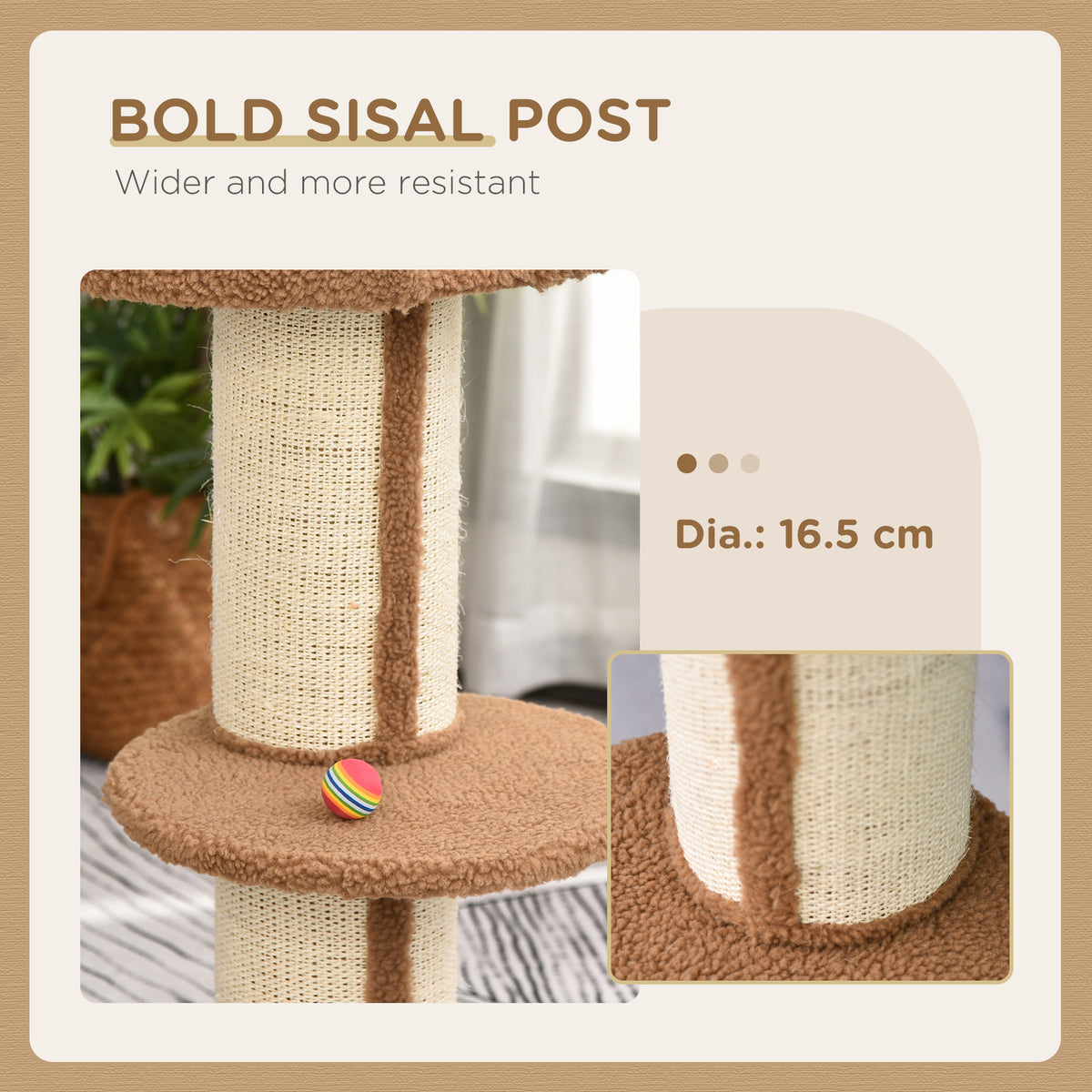 Cat Tree Tower with Sisal Scratching Post and Bed - 36" Brown-Cats-DECOROLALA