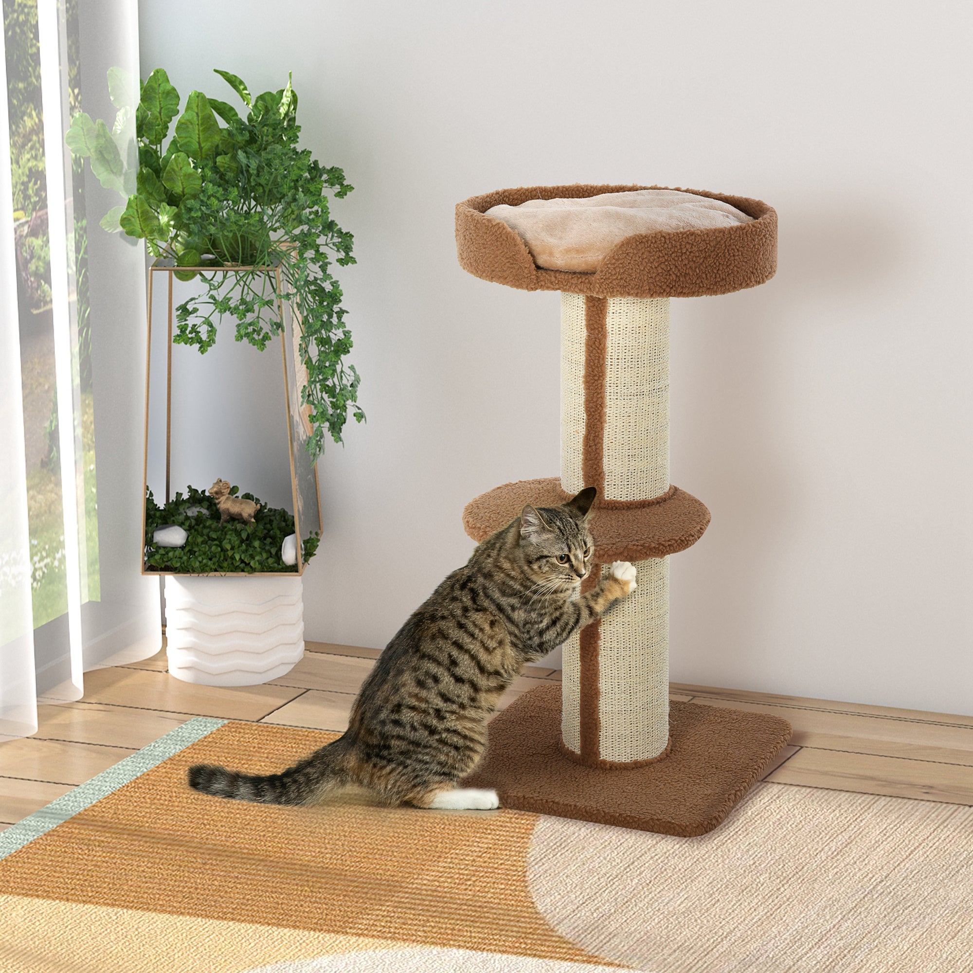 Cat Tree Tower with Sisal Scratching Post and Bed - 36" Brown-Cats-DECOROLALA