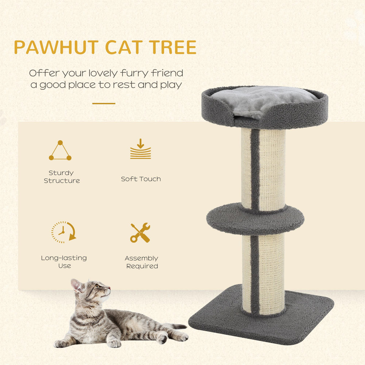 Cat Tree Tower with Sisal Scratching Post and Bed - 36" Grey-Cats-DECOROLALA