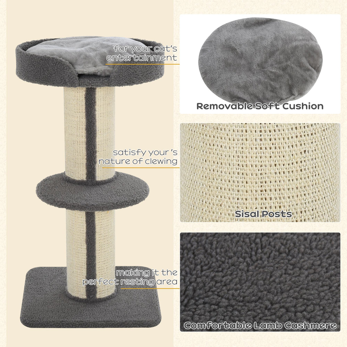 Cat Tree Tower with Sisal Scratching Post and Bed - 36" Grey-Cats-DECOROLALA