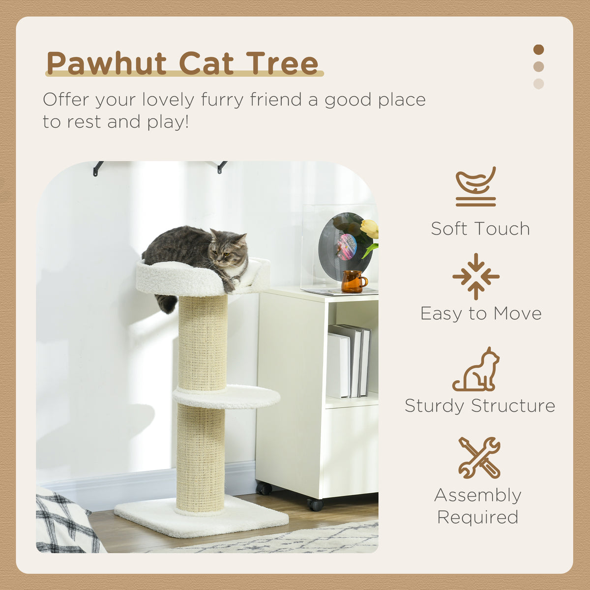 Cat Tree Tower with Sisal Scratching Post and Bed - Cream White-Cats-DECOROLALA