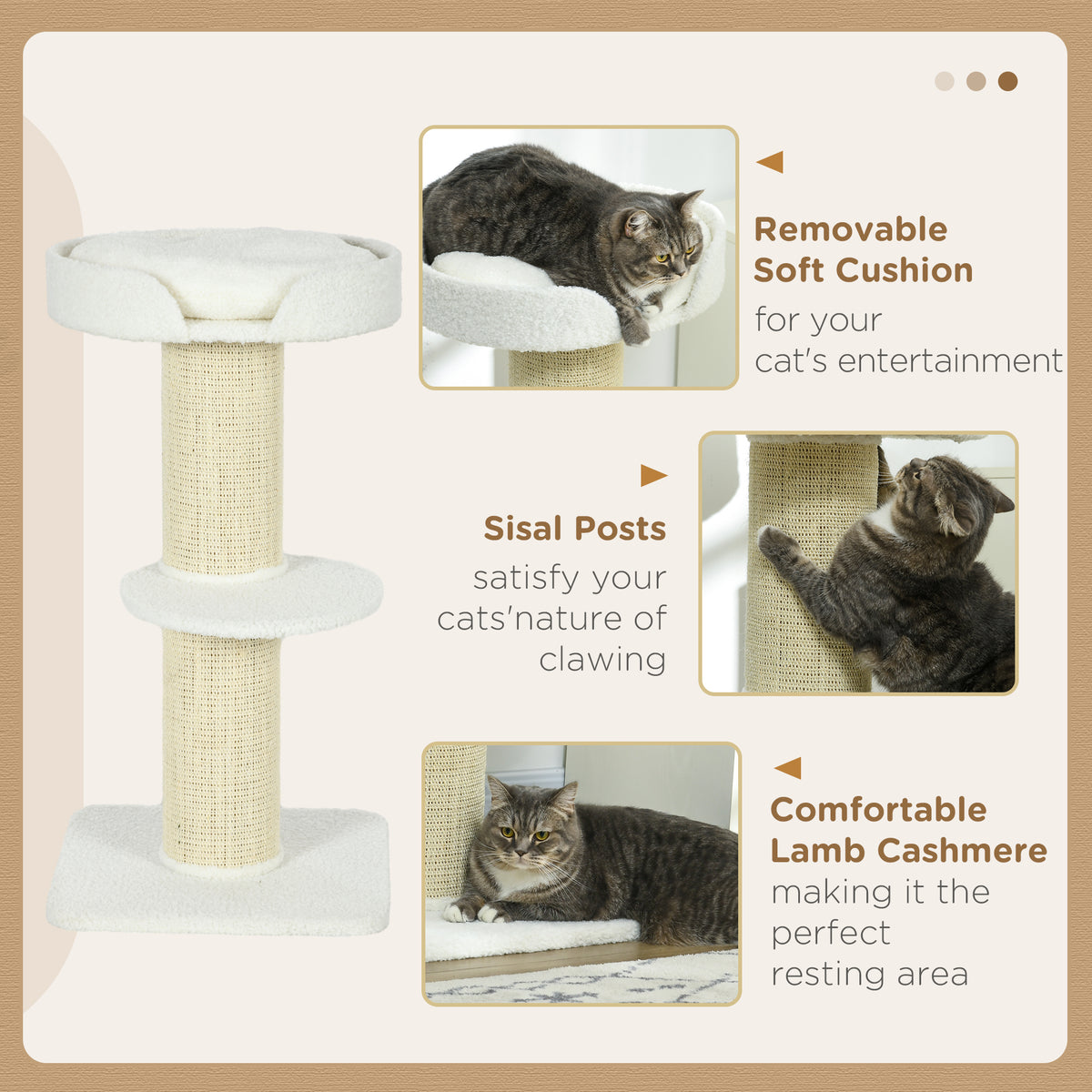 Cat Tree Tower with Sisal Scratching Post and Bed - Cream White-Cats-DECOROLALA