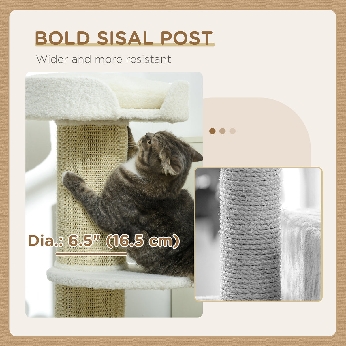 Cat Tree Tower with Sisal Scratching Post and Bed - Cream White-Cats-DECOROLALA