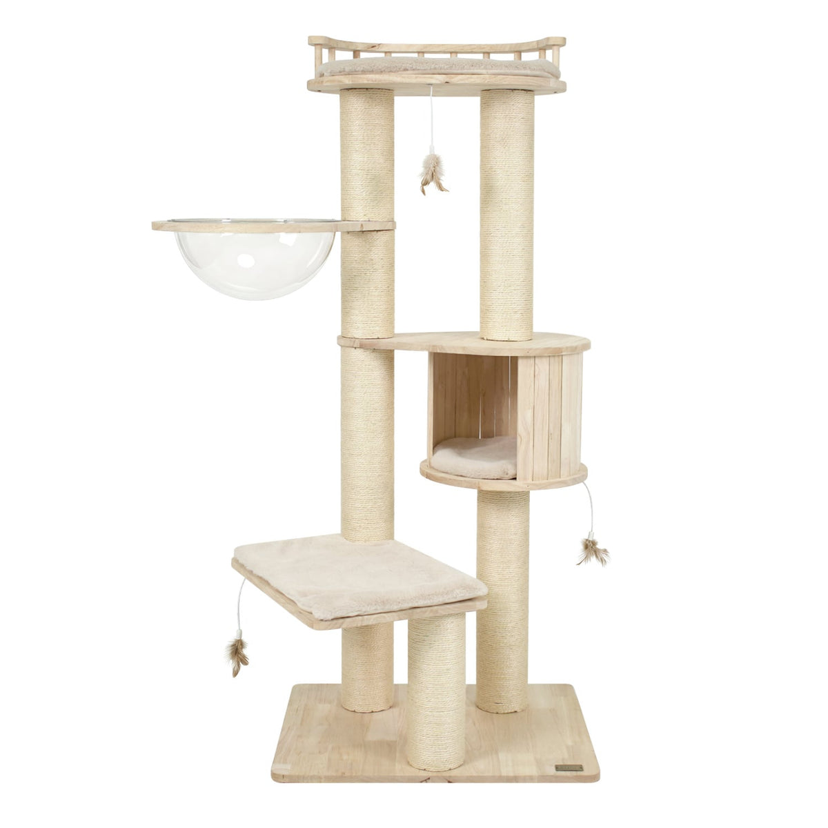 Cat Tree for Indoor Kittens with Top Perch Condo Space and 3 Hanging Feather Toys-Beige-Cat Trees & Scratchers-DECOROLALA