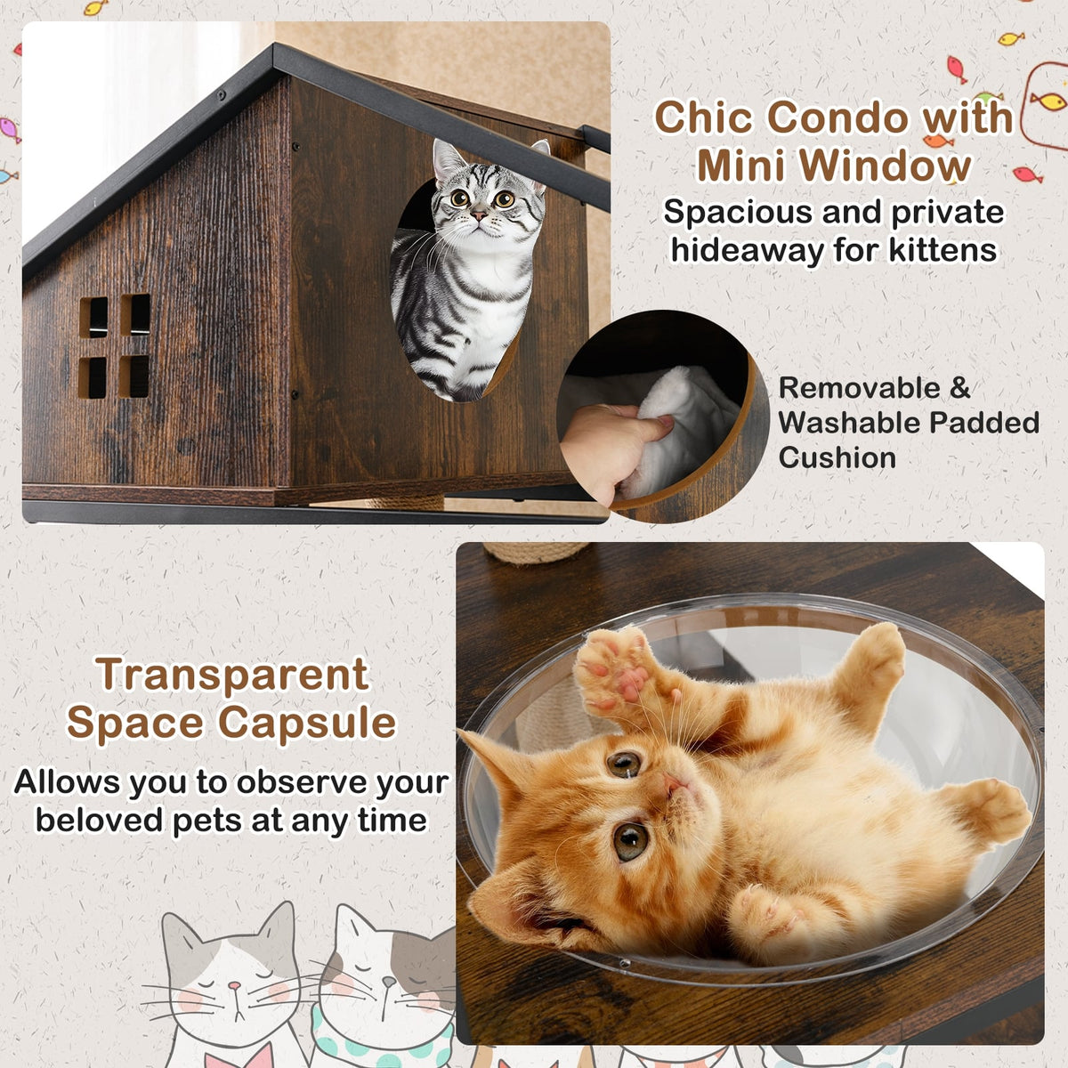 Cat Tree with Litter Box Enclosure Industrial Cat Tower Multi-level Cat Condo Furniture for Indoor Cats-Rustic Brown-Cat Trees & Scratchers-DECOROLALA