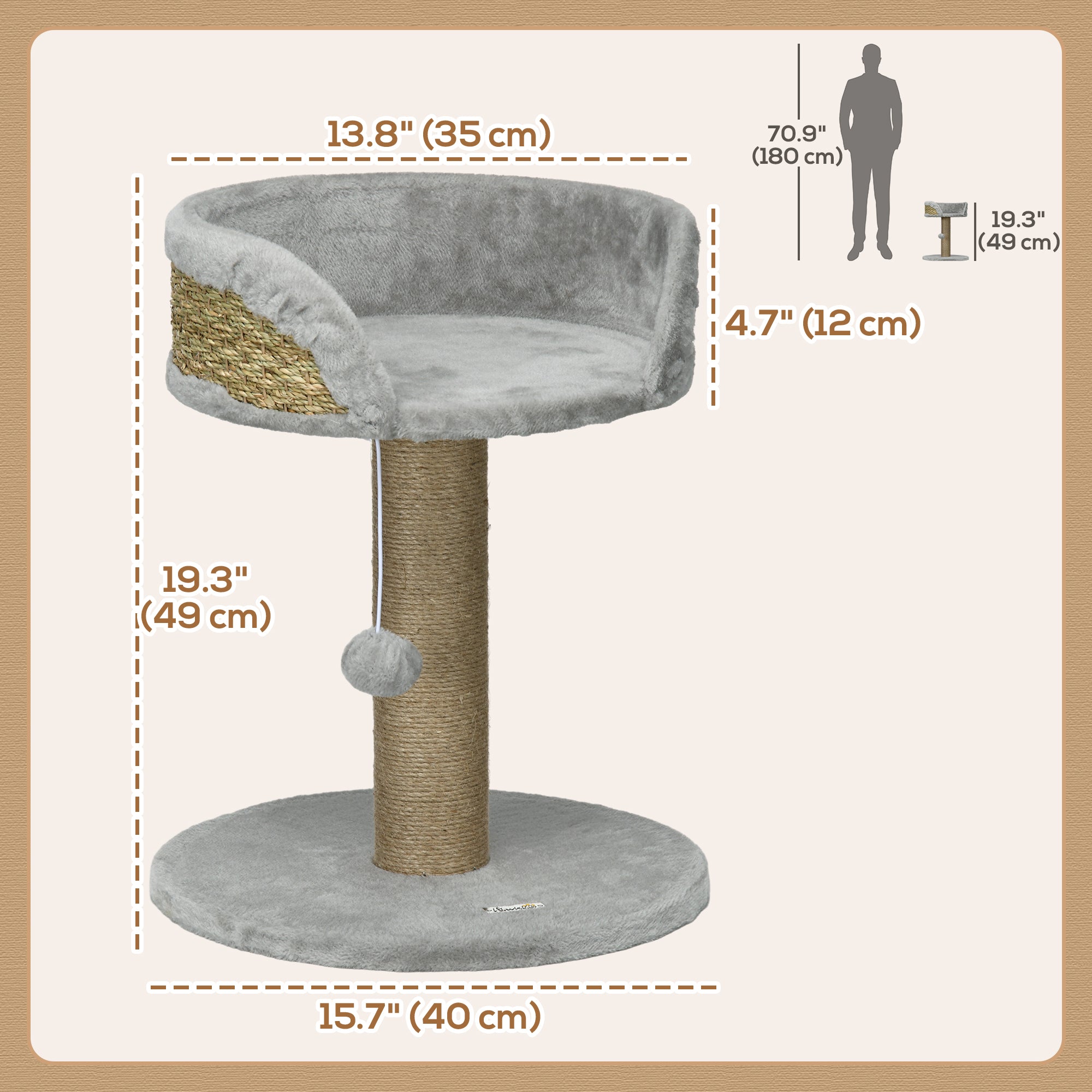 Cat Tree with Scratching Post, Toy Ball, Perch, Small Cat Tower for Indoor Cats - 16" x 16" x 19", Grey-Cats-DECOROLALA
