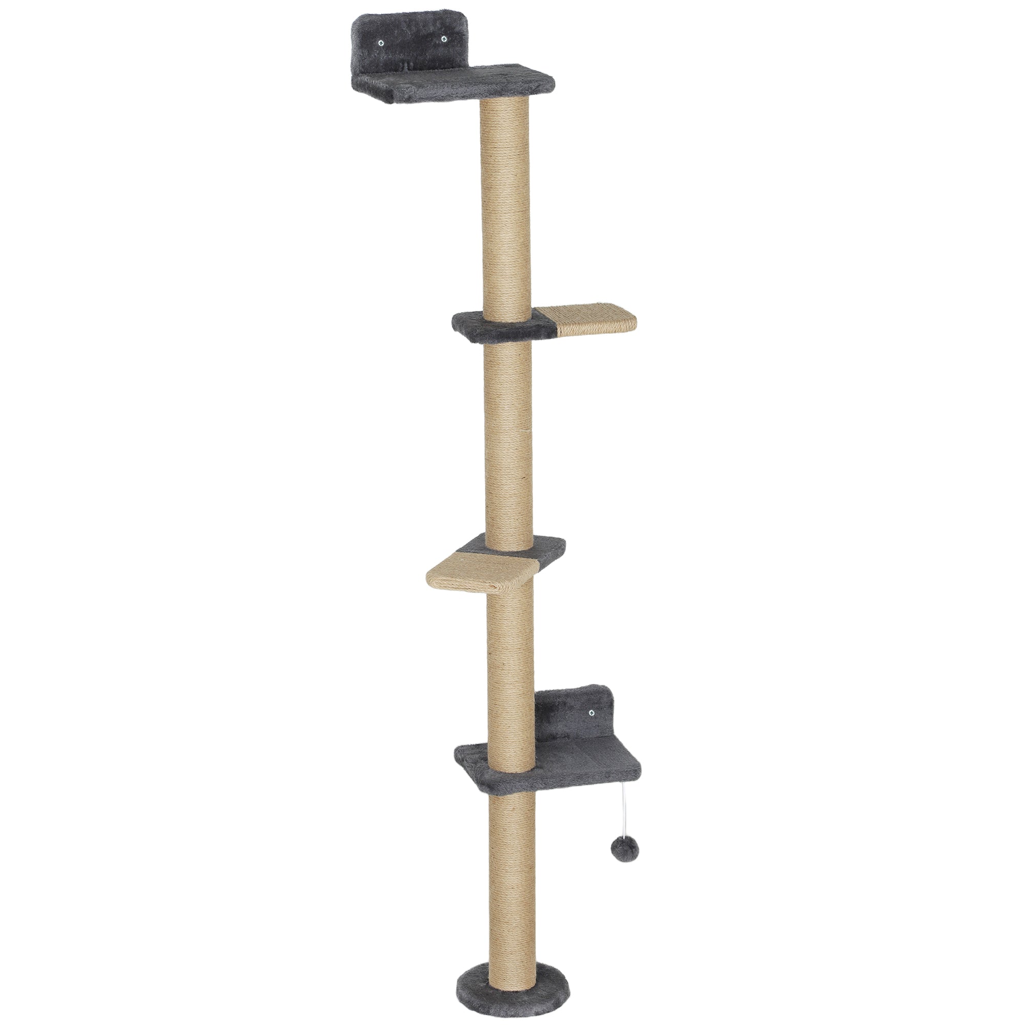 Cat Wall Shelves, Cat Wall Furniture with 4 Platforms, Jute Scratching Post for Indoor Playing, Climbing, Dark Grey-Cats-DECOROLALA