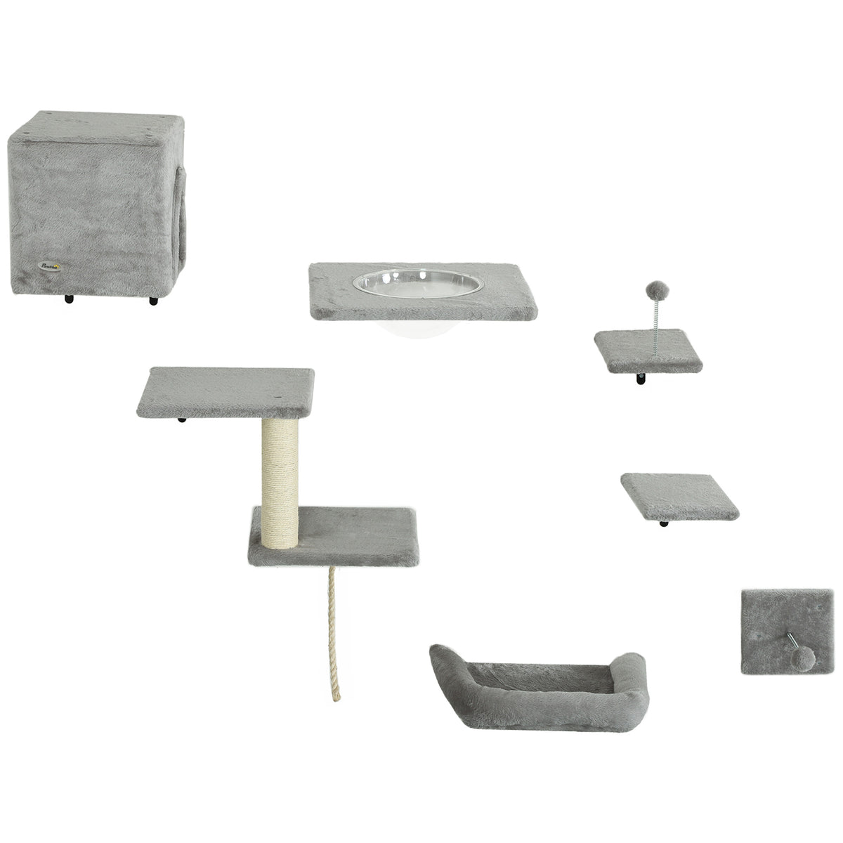 Cat Wall Shelves Set of 7 - Grey Sisal Post Ladder & Bed-Cats-DECOROLALA