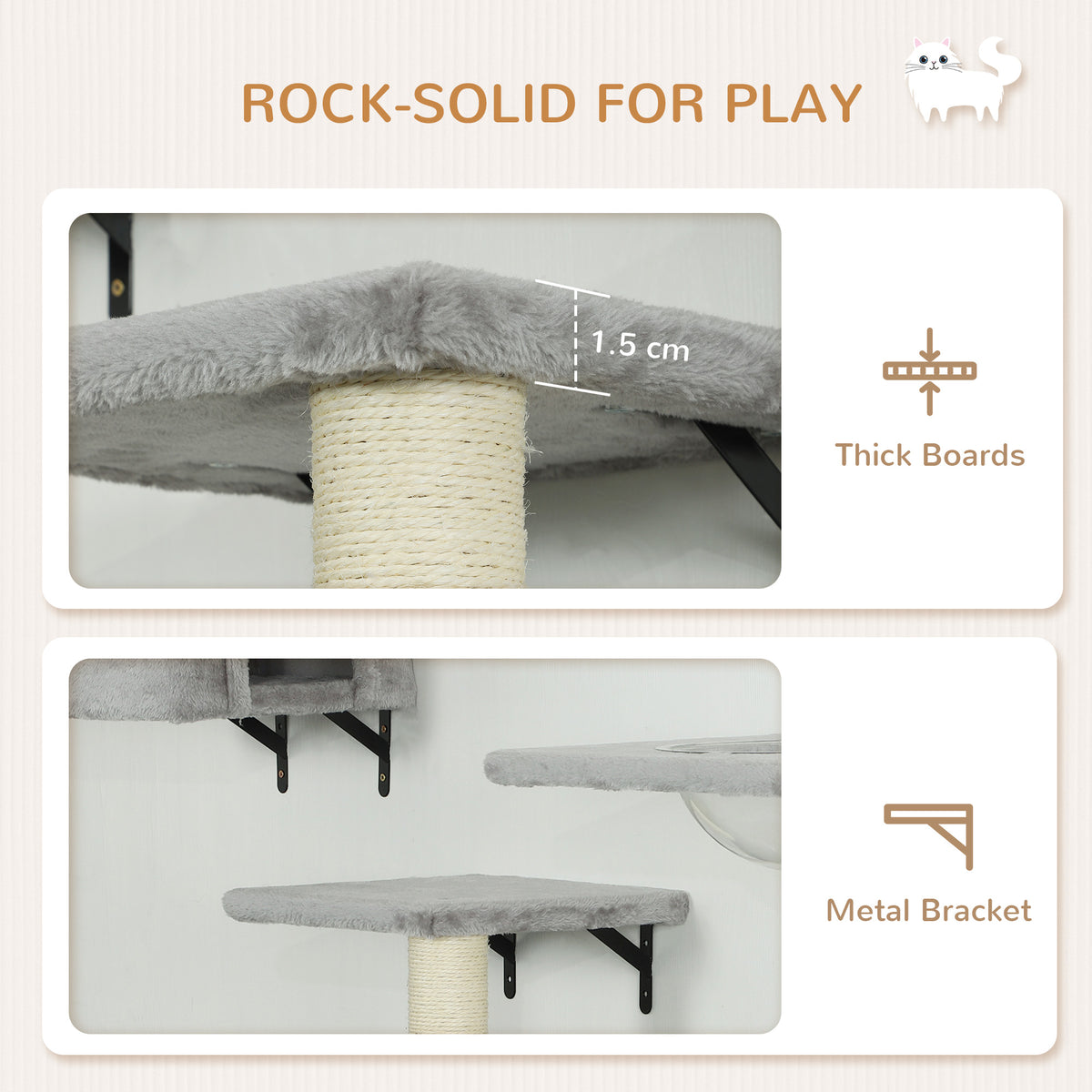 Cat Wall Shelves Set of 7 - Grey Sisal Post Ladder & Bed-Cats-DECOROLALA
