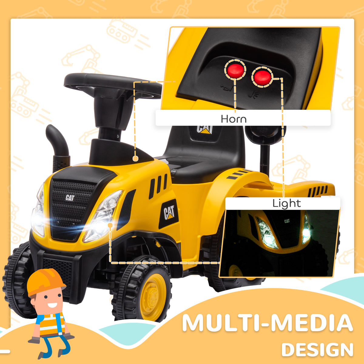 Caterpillar Licensed No Power Ride On Tractor with Shovel, Trailer-Toys & Games > Baby & Toddler Toys > Riding & Rocking Toys > Toy Excavators-DECOROLALA