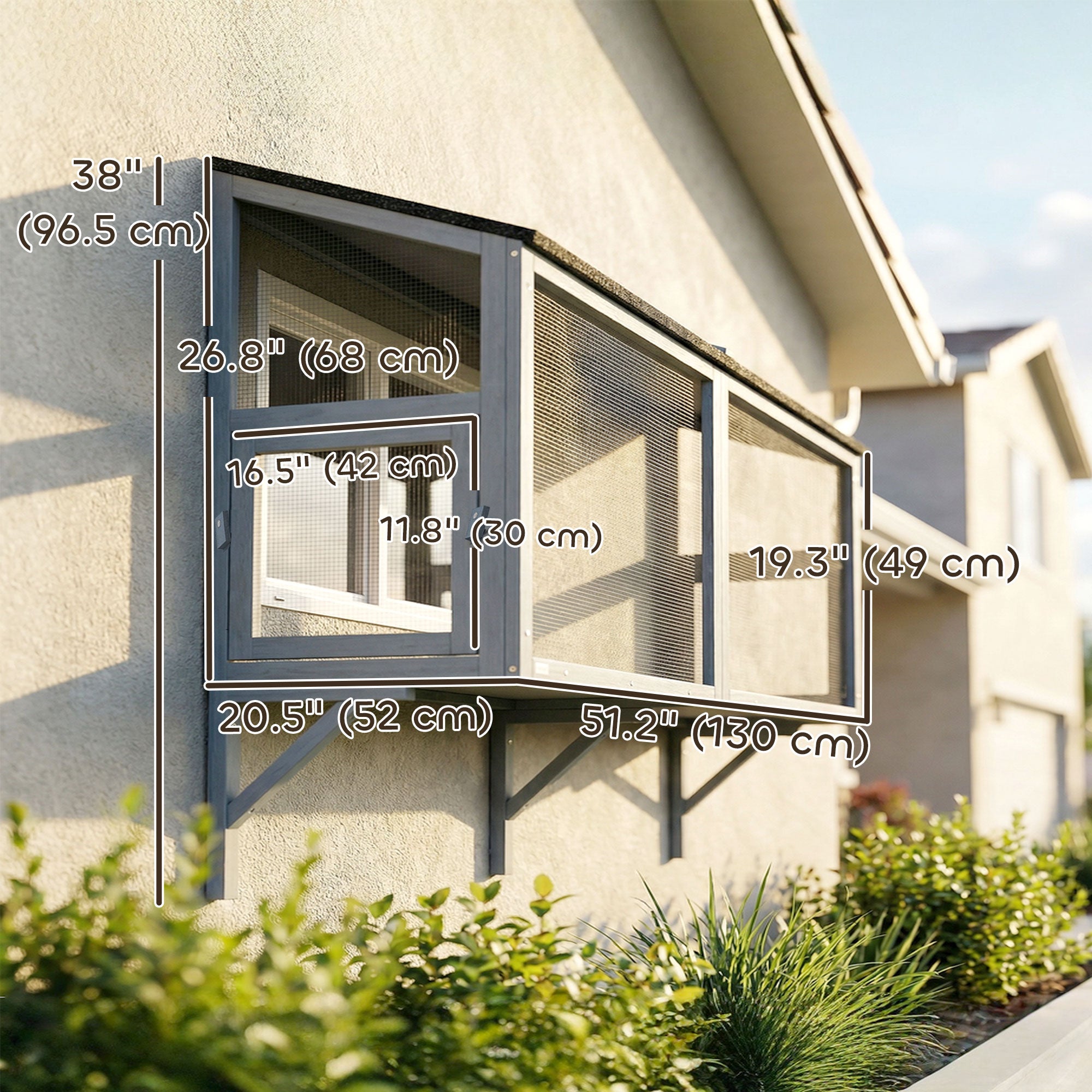 Catio Expandable Wooden Outdoor Cat Enclosure - Grey 51"L-DECOROLALA