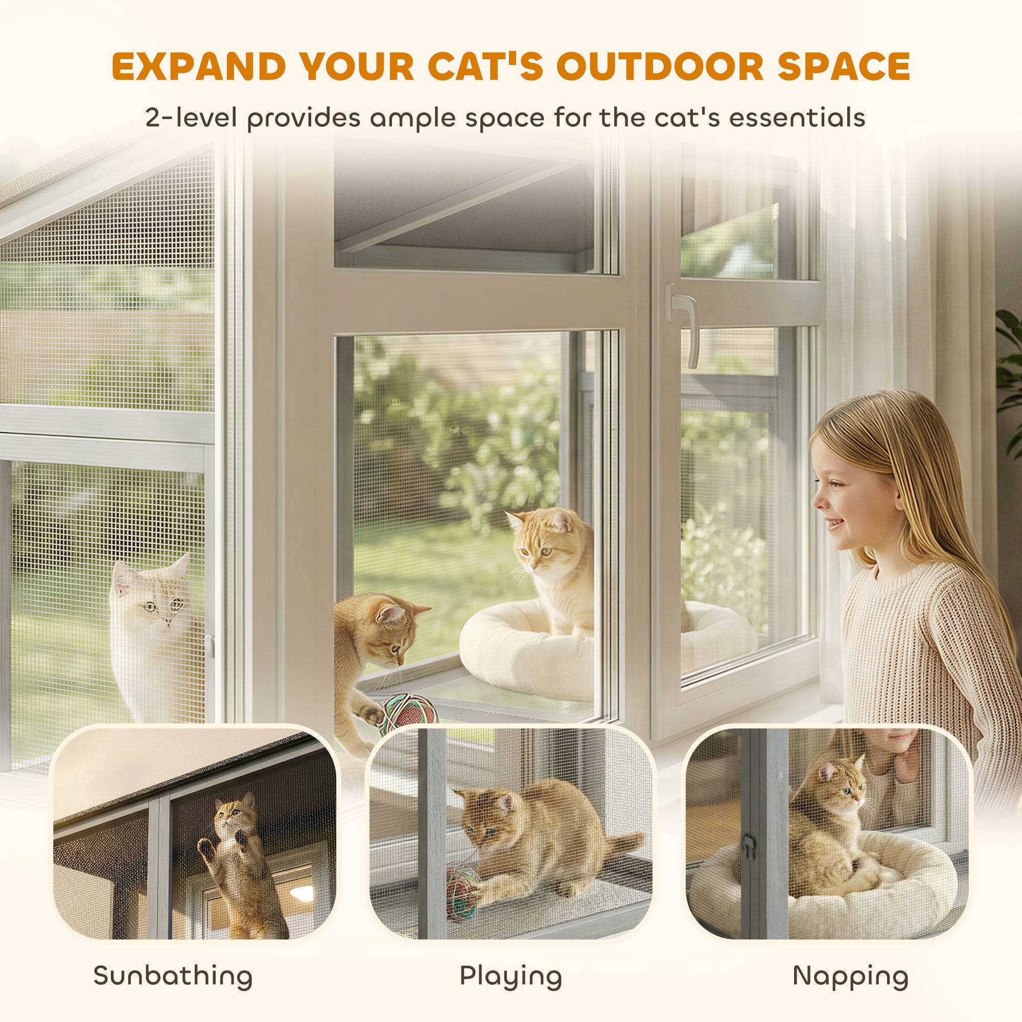 Catio Expandable Wooden Outdoor Cat Enclosure - Grey 51"L-DECOROLALA