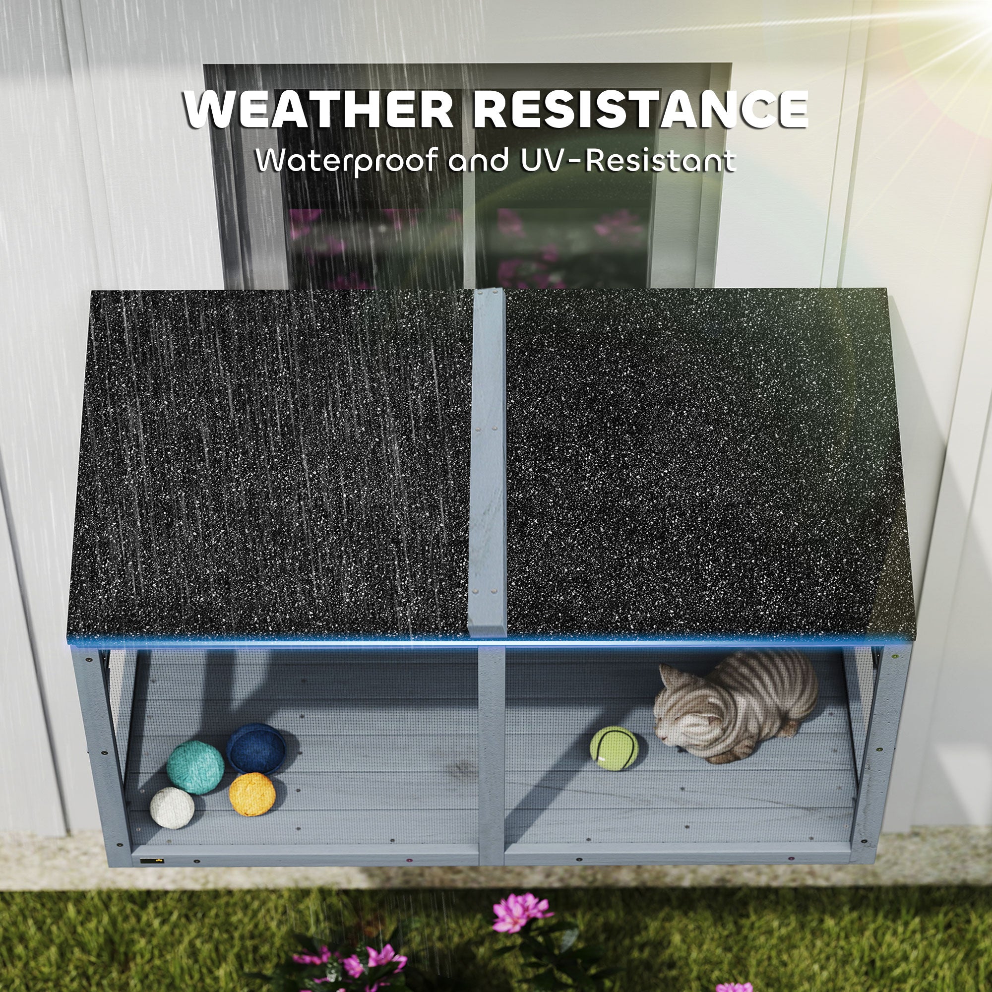 Catio Expandable Wooden Outdoor Cat Enclosure - Grey 51"L-DECOROLALA