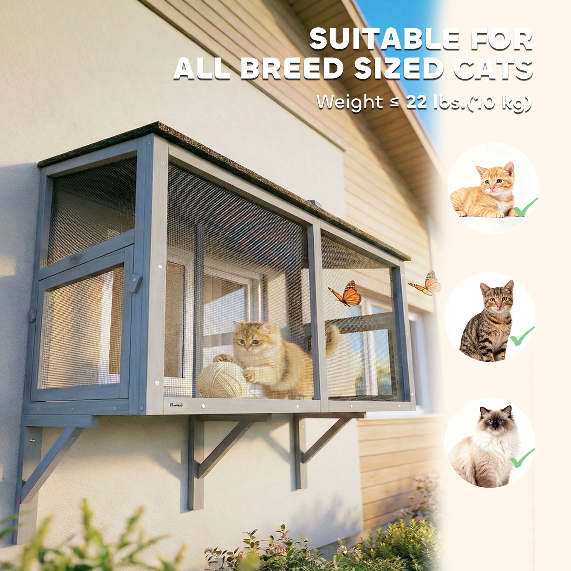 Catio Expandable Wooden Outdoor Cat Enclosure - Grey 51"L-DECOROLALA