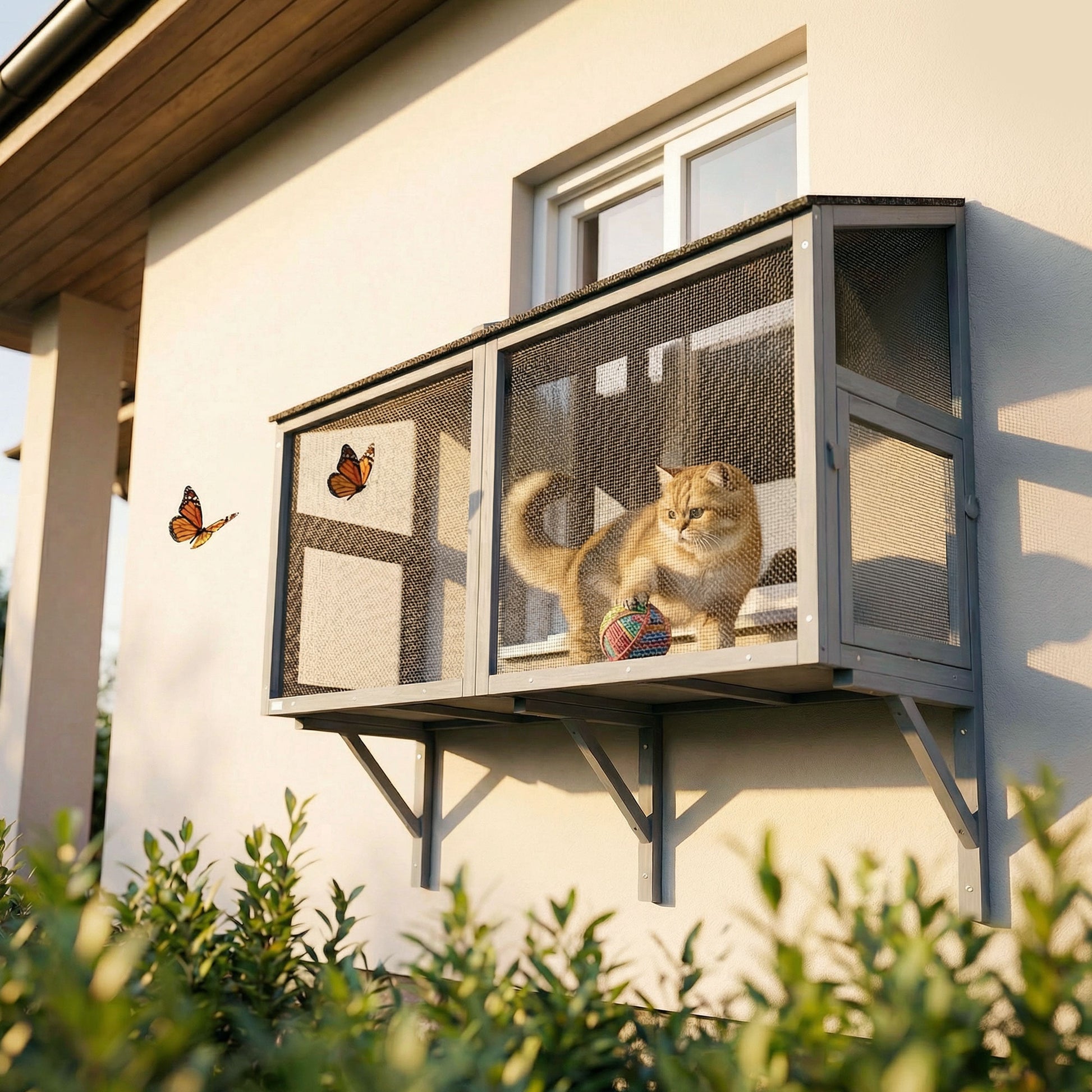 Catio Expandable Wooden Outdoor Cat Enclosure - Grey 51"L-DECOROLALA
