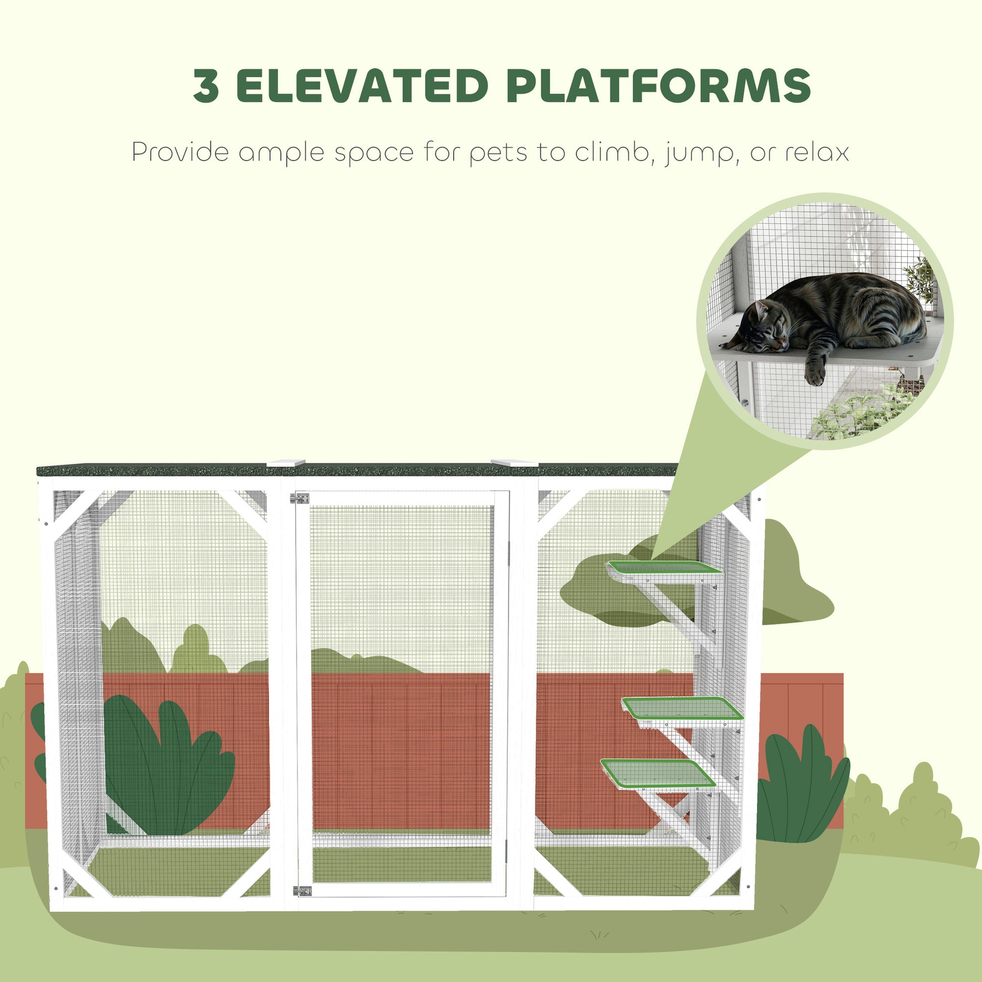 Catio Outdoor Cat Enclosure with Waterproof Roof, Multi-Level Platforms, Lock, White-DECOROLALA