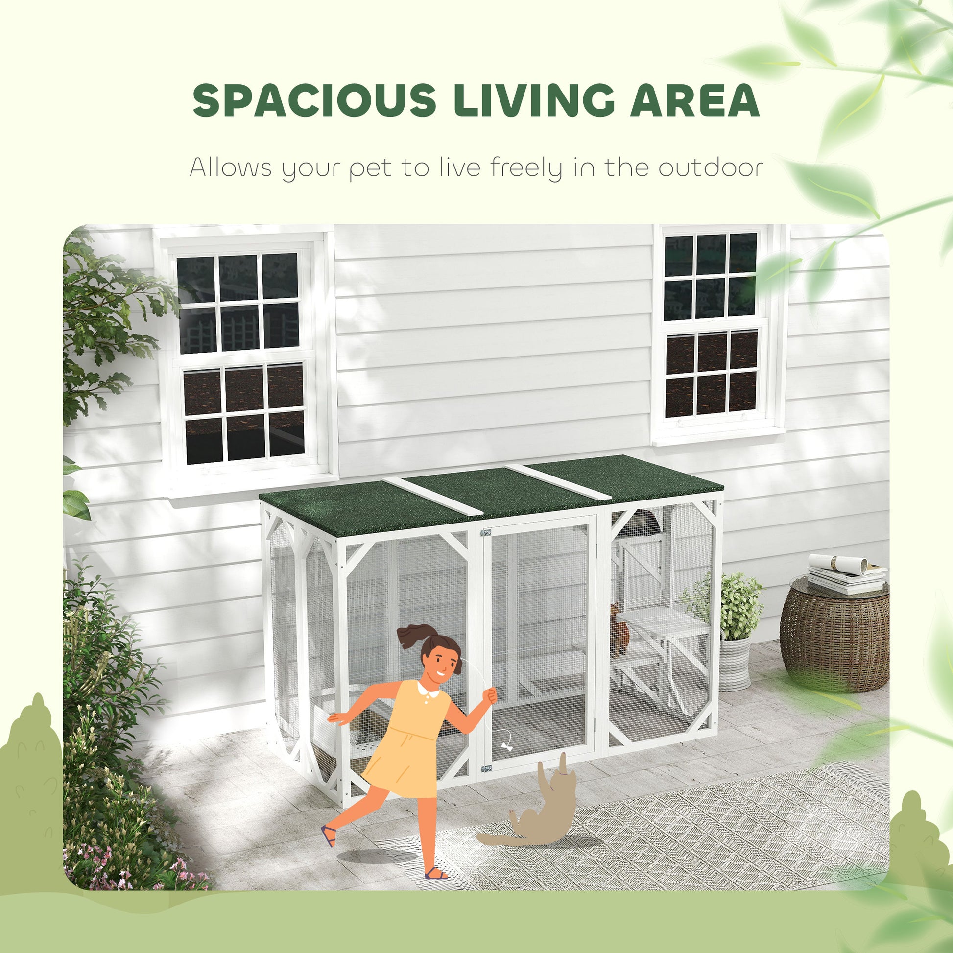 Catio Outdoor Cat Enclosure with Waterproof Roof, Multi-Level Platforms, Lock, White-DECOROLALA