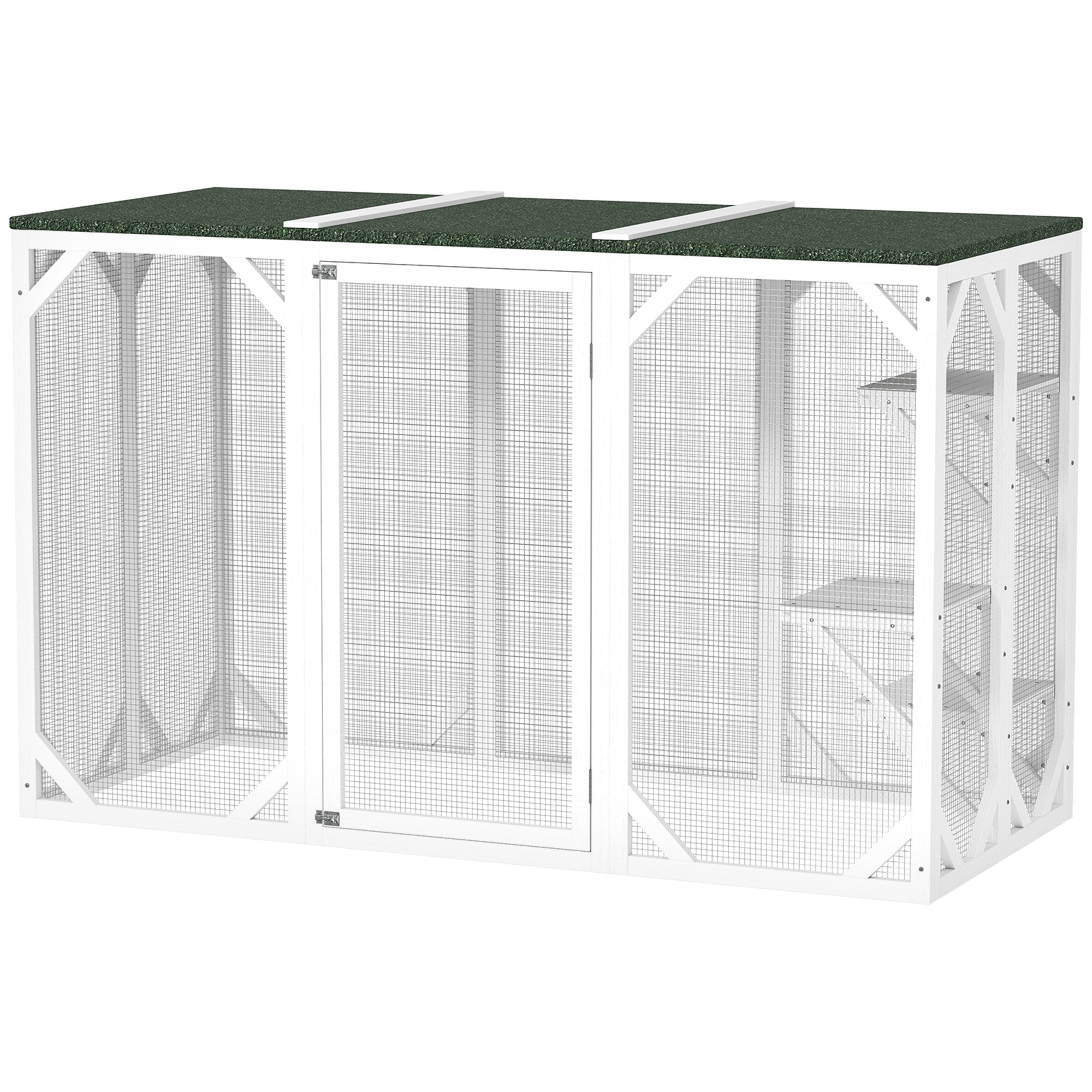 Catio Outdoor Cat Enclosure with Waterproof Roof, Multi-Level Platforms, Lock, White-DECOROLALA