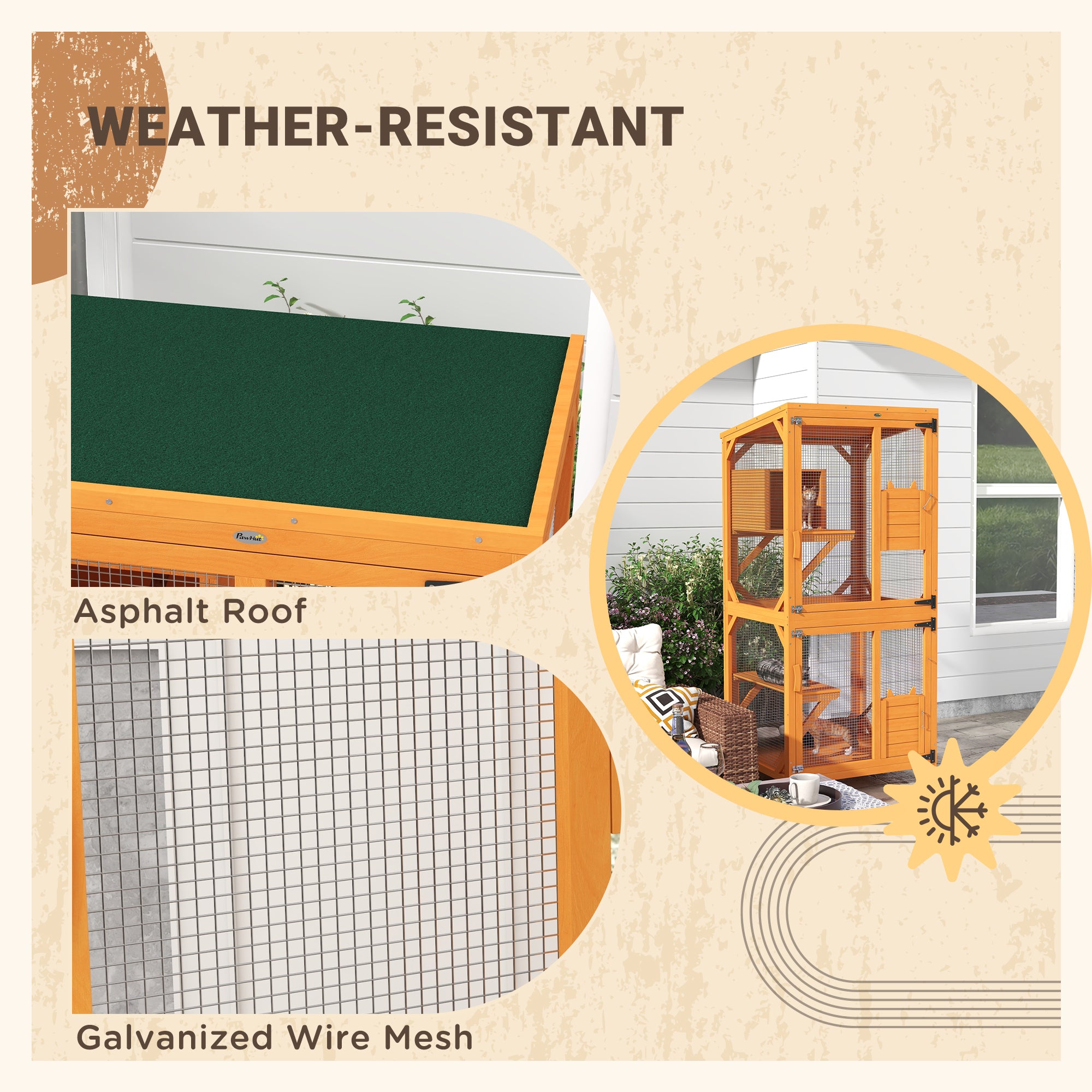 Catio Outdoor, Elevated Design, with Wheels, Resting Box, Water-Resistant, Multi Platforms, Orange-DECOROLALA