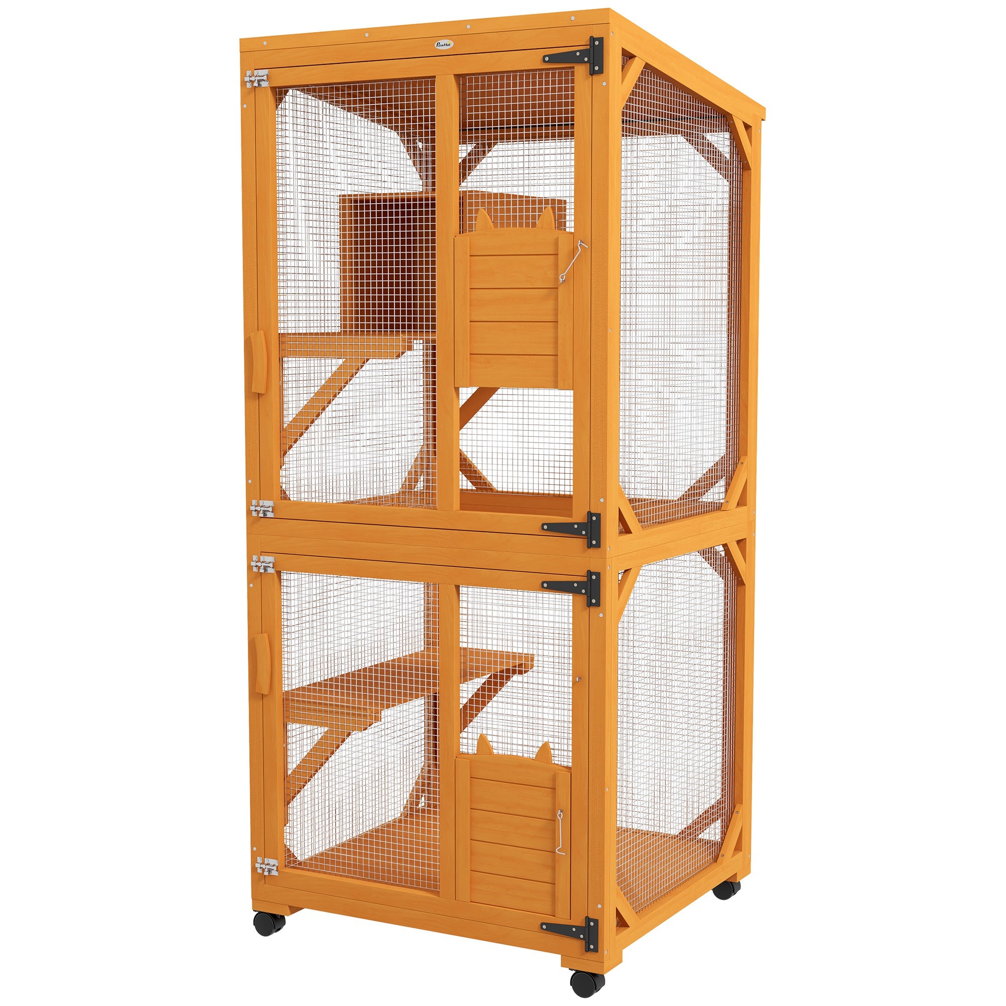 Catio Outdoor, Elevated Design, with Wheels, Resting Box, Water-Resistant, Multi Platforms, Orange-DECOROLALA