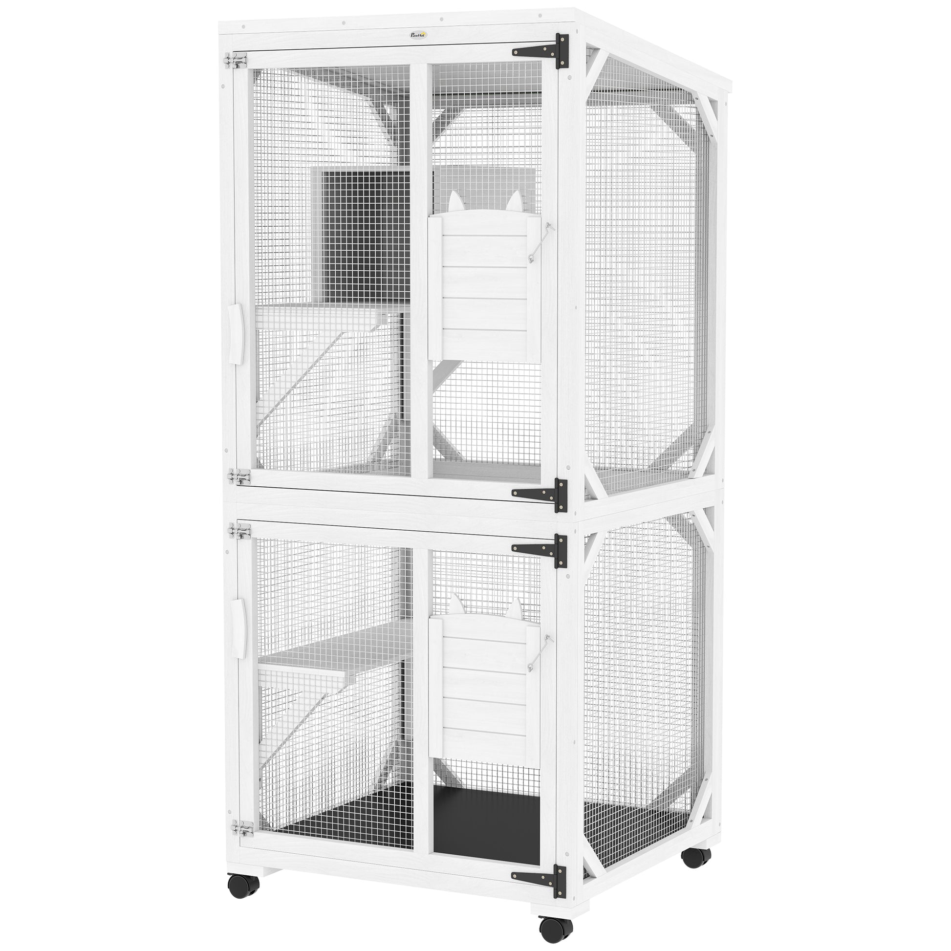 Catio Outdoor, Elevated Design, with Wheels, Resting Box, Water-Resistant, Multi Platforms, White-DECOROLALA