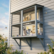 Catio Wall-Mounted 2-Level Outdoor Cat Enclosure - Grey 39.4"-Cats-DECOROLALA