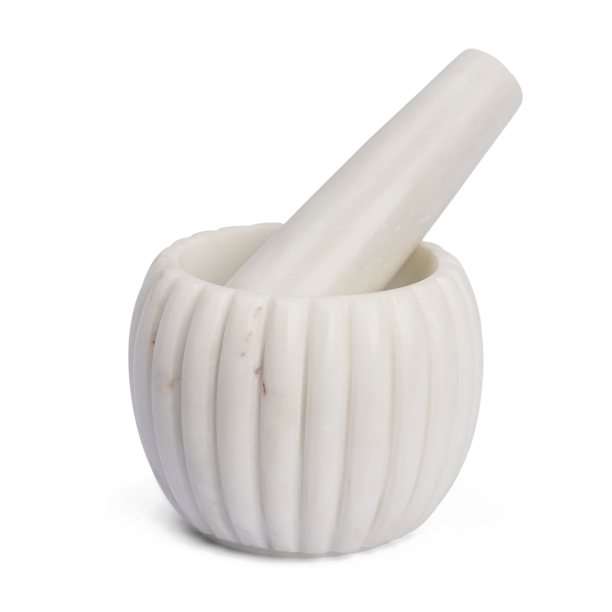 Cava Ribbed White Marble Mortar & Pestle Set-Decorative Objects-DECOROLALA