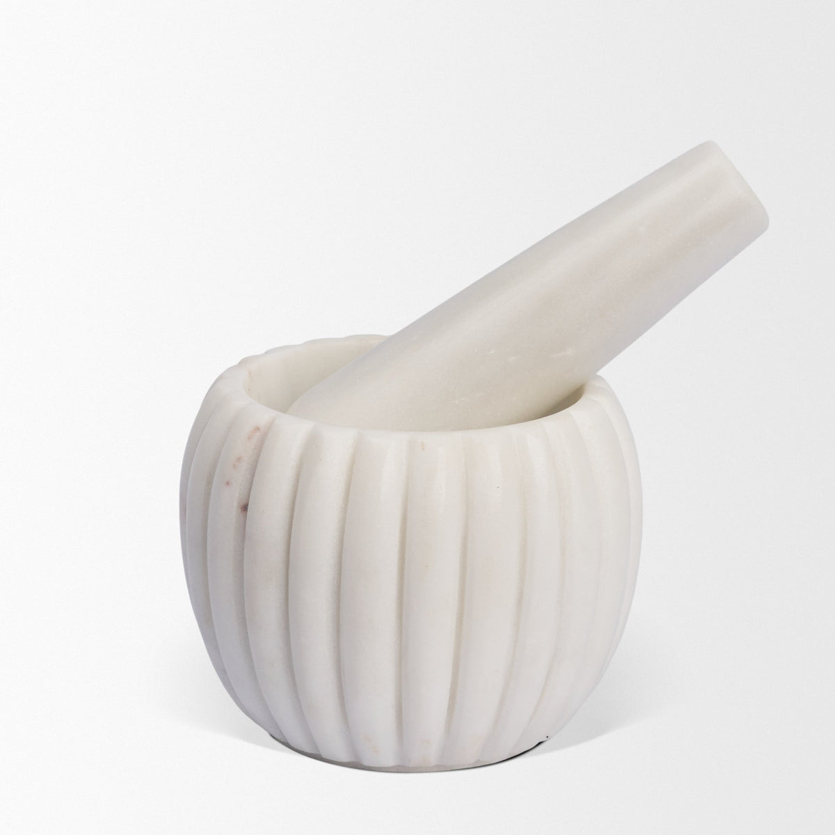 Cava Ribbed White Marble Mortar & Pestle-Objects-DECOROLALA