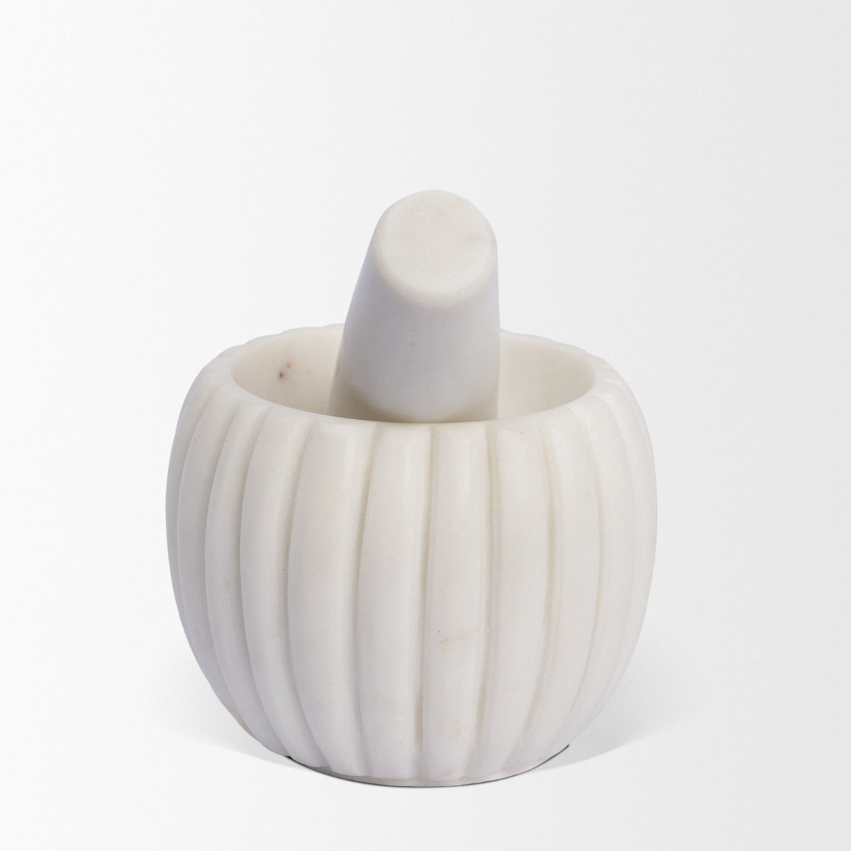 Cava Ribbed White Marble Mortar & Pestle-Objects-DECOROLALA
