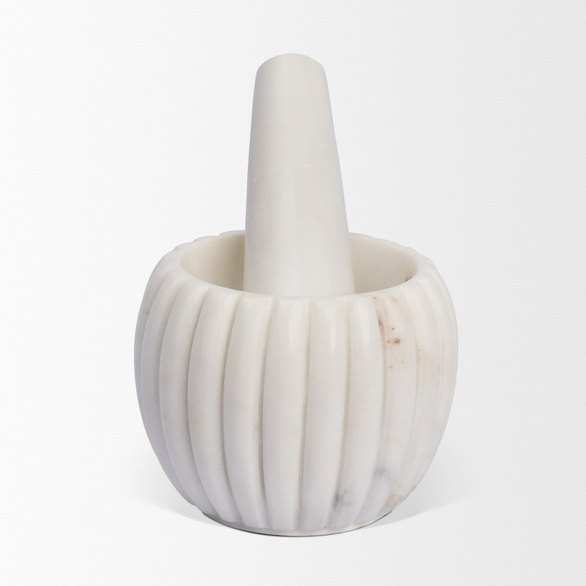 Cava Ribbed White Marble Mortar & Pestle-Objects-DECOROLALA