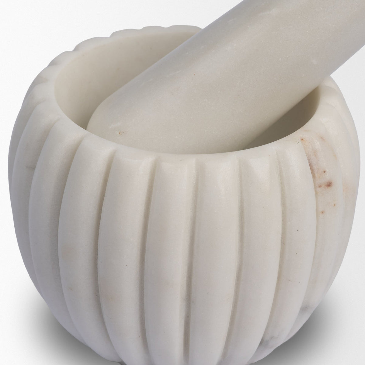 Cava Ribbed White Marble Mortar & Pestle-Objects-DECOROLALA