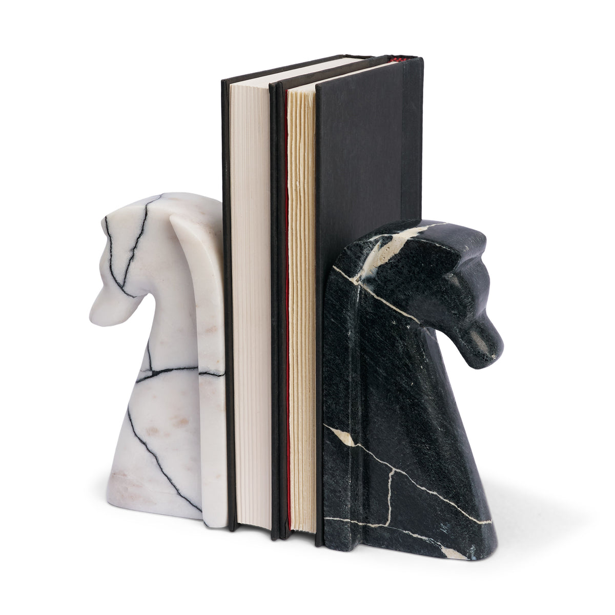 Cavalli Black and White Marble Horse Bookends-Bookends-DECOROLALA