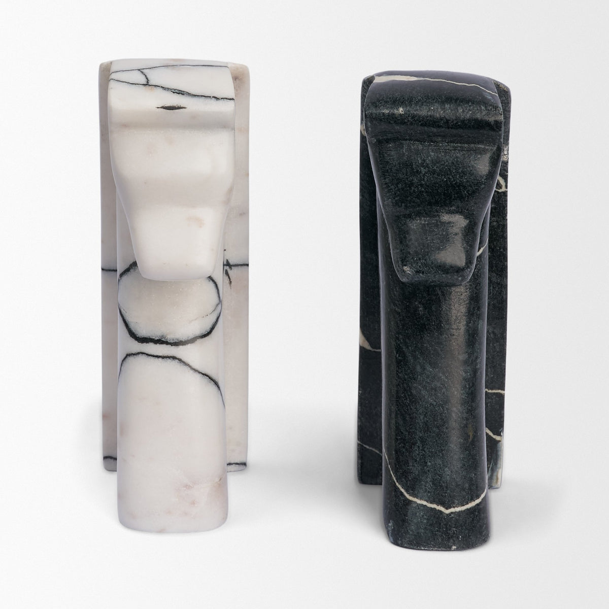 Cavalli Black and White Marble Horse Bookends-Bookends-DECOROLALA