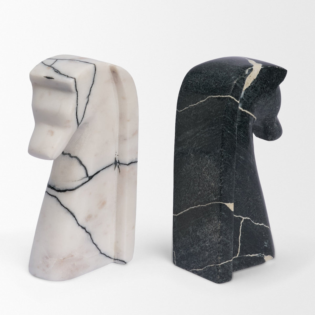 Cavalli Black and White Marble Horse Bookends-Bookends-DECOROLALA