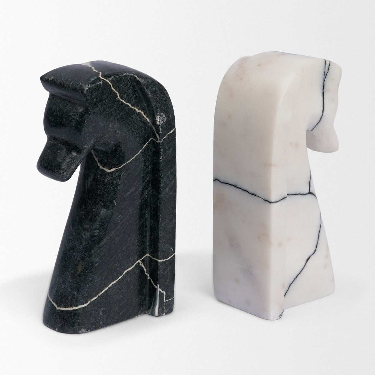 Cavalli Black and White Marble Horse Bookends-Bookends-DECOROLALA
