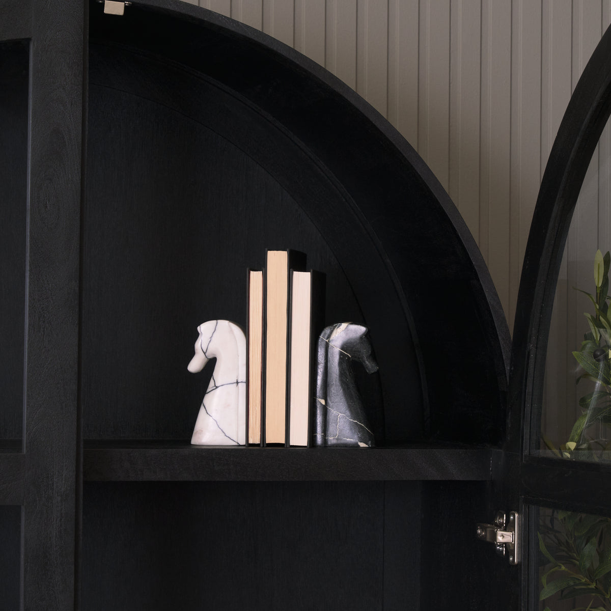 Cavalli Black and White Marble Horse Bookends-Bookends-DECOROLALA