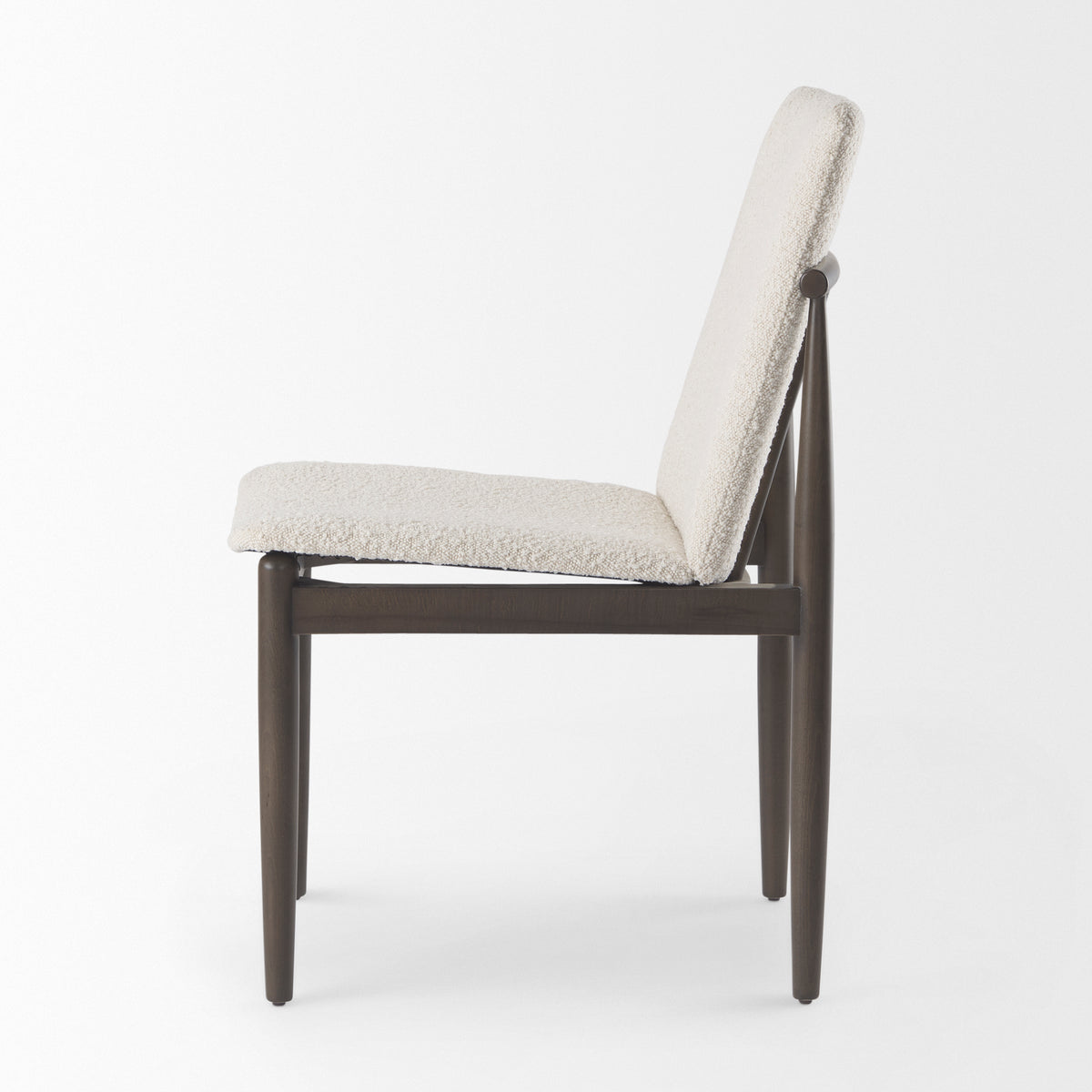 Cavett Curved Back Dining Side Chair | Cream Boucle w/ Dark Wood-Dining Chairs-DECOROLALA