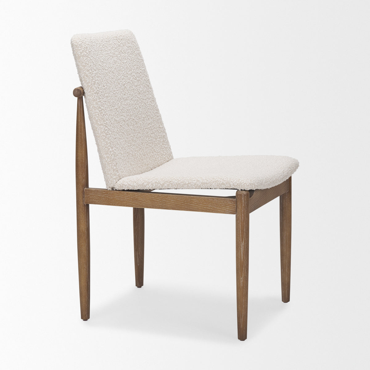 Cavett Curved Back Dining Side Chair | Cream Boucle w/ Wood-Dining Chairs-DECOROLALA